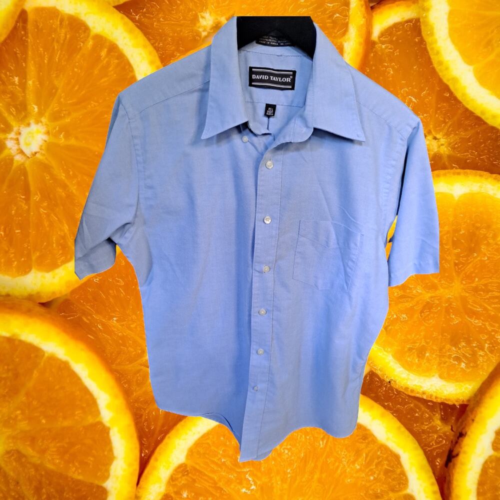 David Taylor Blue Short Sleeve Button Up Size 15 1/2‎